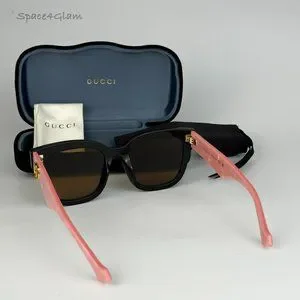 NEW Gucci GG0998S 005 Black Pink Pearl Temples Brown Square Women Sunglasses NEW Gucci GG0998S 005 Black/Pink Pearl Temples Brown Square  main image 3